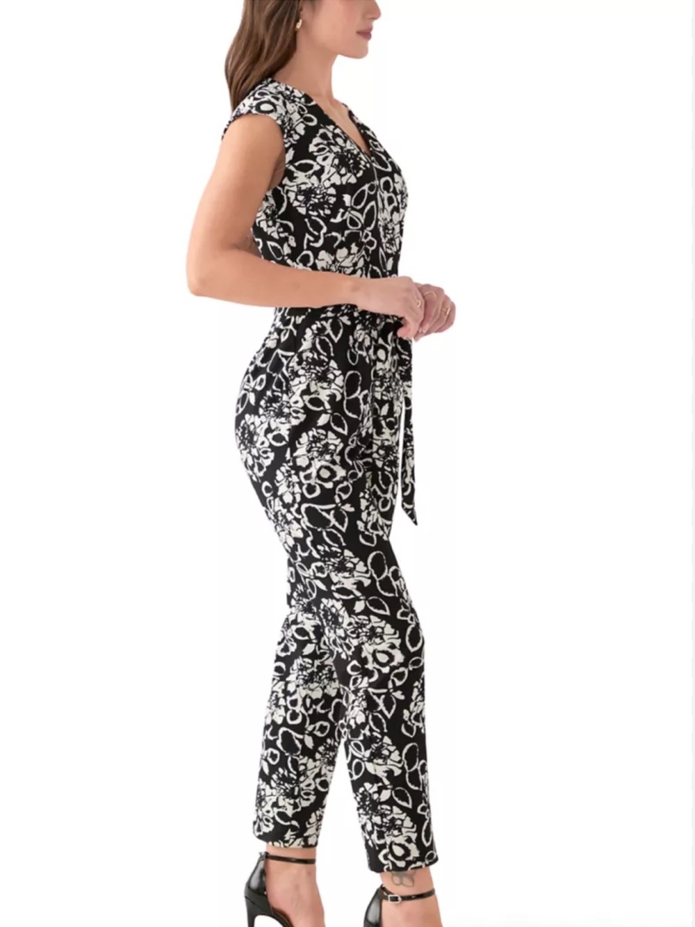 Anne Klein Black and White Floral Print Jumpsuit